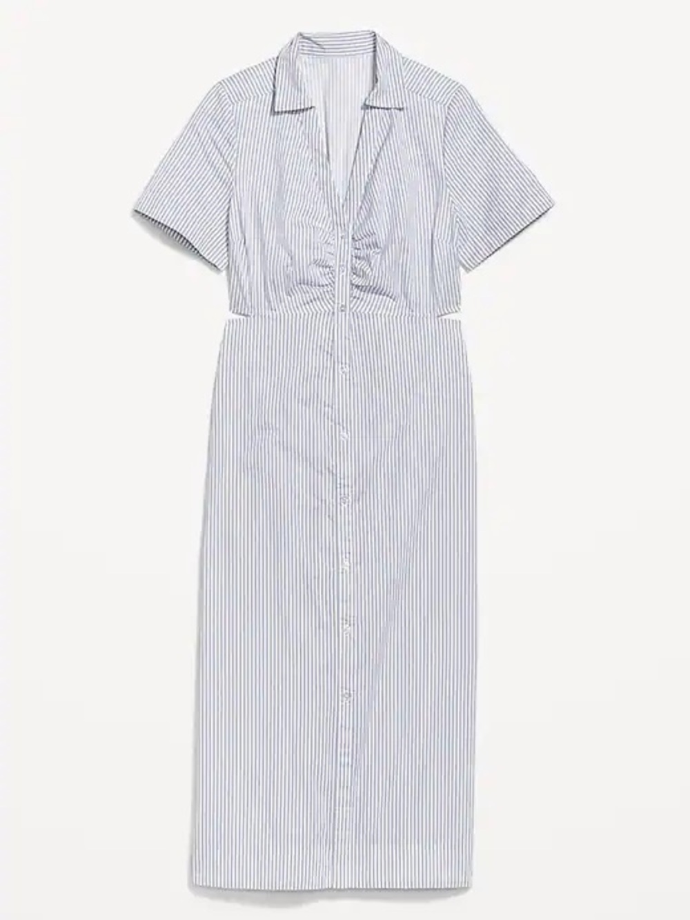 Old Navy White & Blue Striped Cutout Midi Shirt Dress Size Large Summer 2023